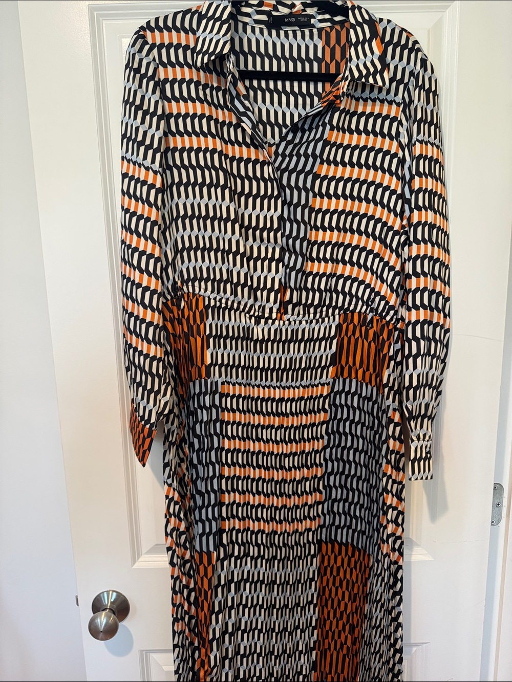 Mango Geometric Midi Dress in Black, White & Orange